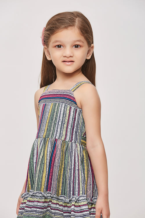 Girls Green Abstract Print Strappy Dress TSM30455