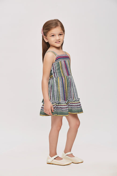 Girls Green Abstract Print Strappy Dress TSM30455