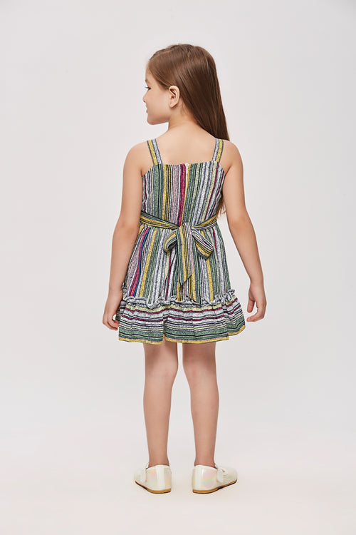 Girls Green Abstract Print Strappy Dress TSM30455
