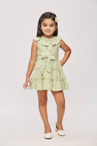 Green Ruffle Collar Dress with Waist Bow TSM30456