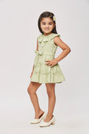 Green Ruffle Collar Dress with Waist Bow TSM30456