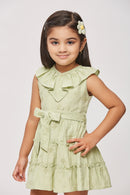 Green Ruffle Collar Dress with Waist Bow TSM30456