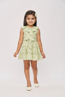 Green Ruffle Collar Dress with Waist Bow TSM30456