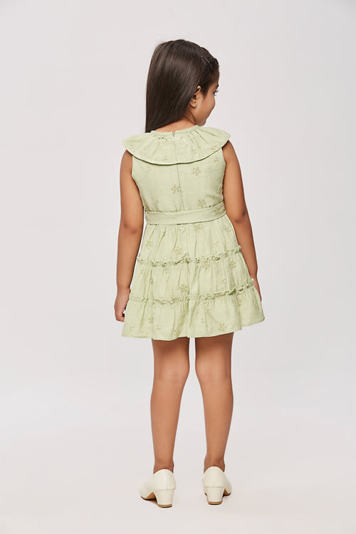 Green Ruffle Collar Dress with Waist Bow TSM30456