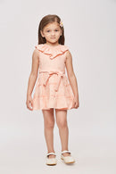 Girls Peach Embroidered Ruffle Collar Dress TSM30456