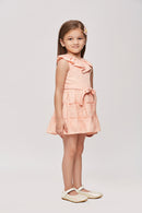 Girls Peach Embroidered Ruffle Collar Dress TSM30456