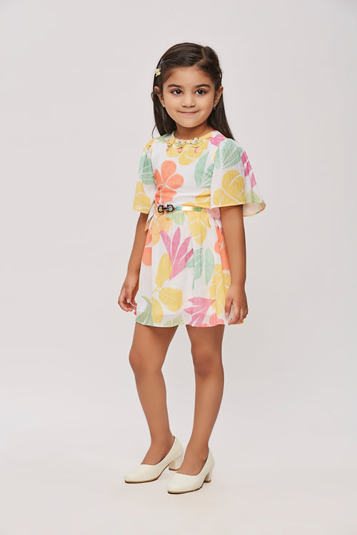 Girls Tropical Bloom Flutter Sleeve Belted Dress TSM30462