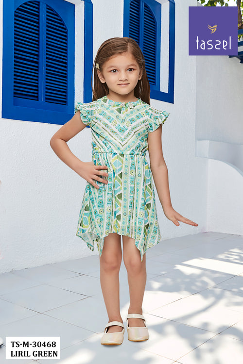 Girls Liril Green Tribal Print Ruffle Dress TSM30468