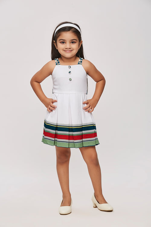 Girls Ivory Contrast Border Pleated Dress TSM30470