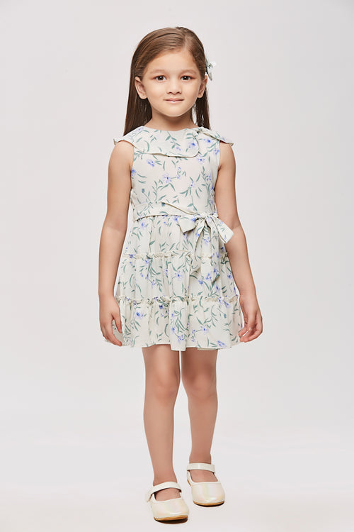 Blue Floral Tie-Waist Summer Dress TSM30471