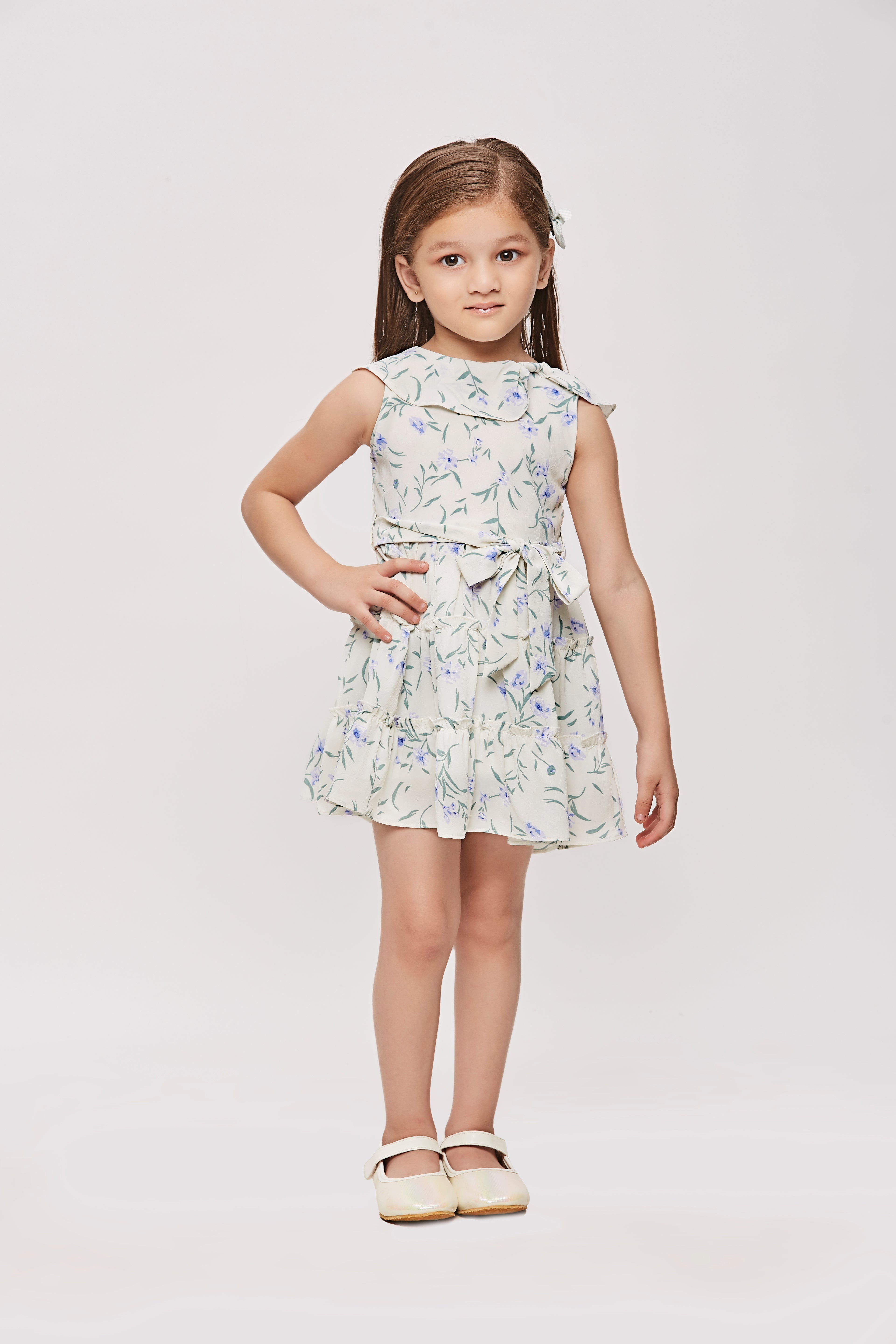Blue Floral Tie-Waist Summer Dress TSM30471