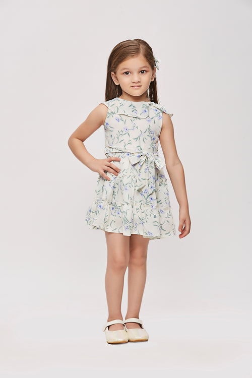 Blue Floral Tie-Waist Summer Dress TSM30471