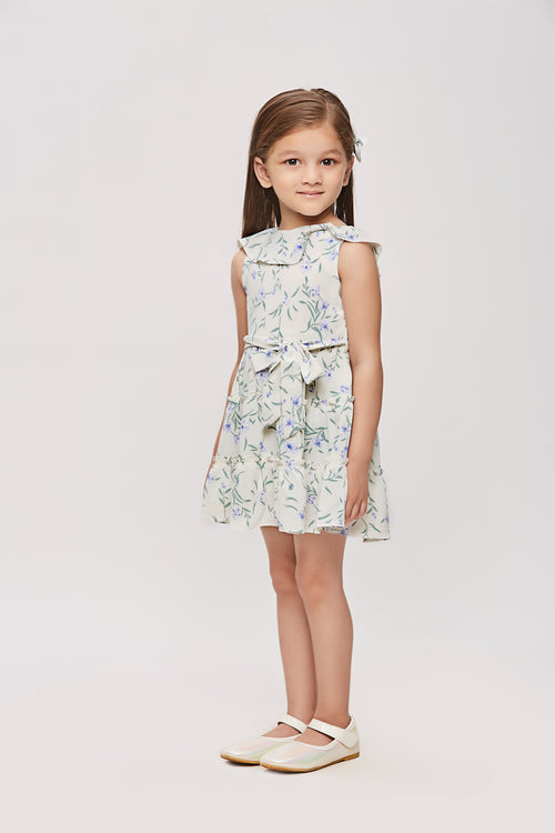Blue Floral Tie-Waist Summer Dress TSM30471