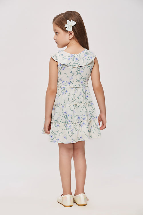 Blue Floral Tie-Waist Summer Dress TSM30471