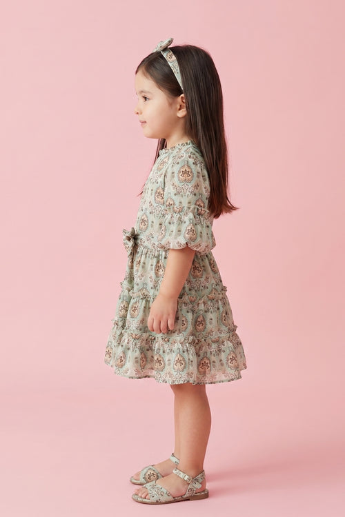 Pista Green Printed Tiered Dress TSM30528