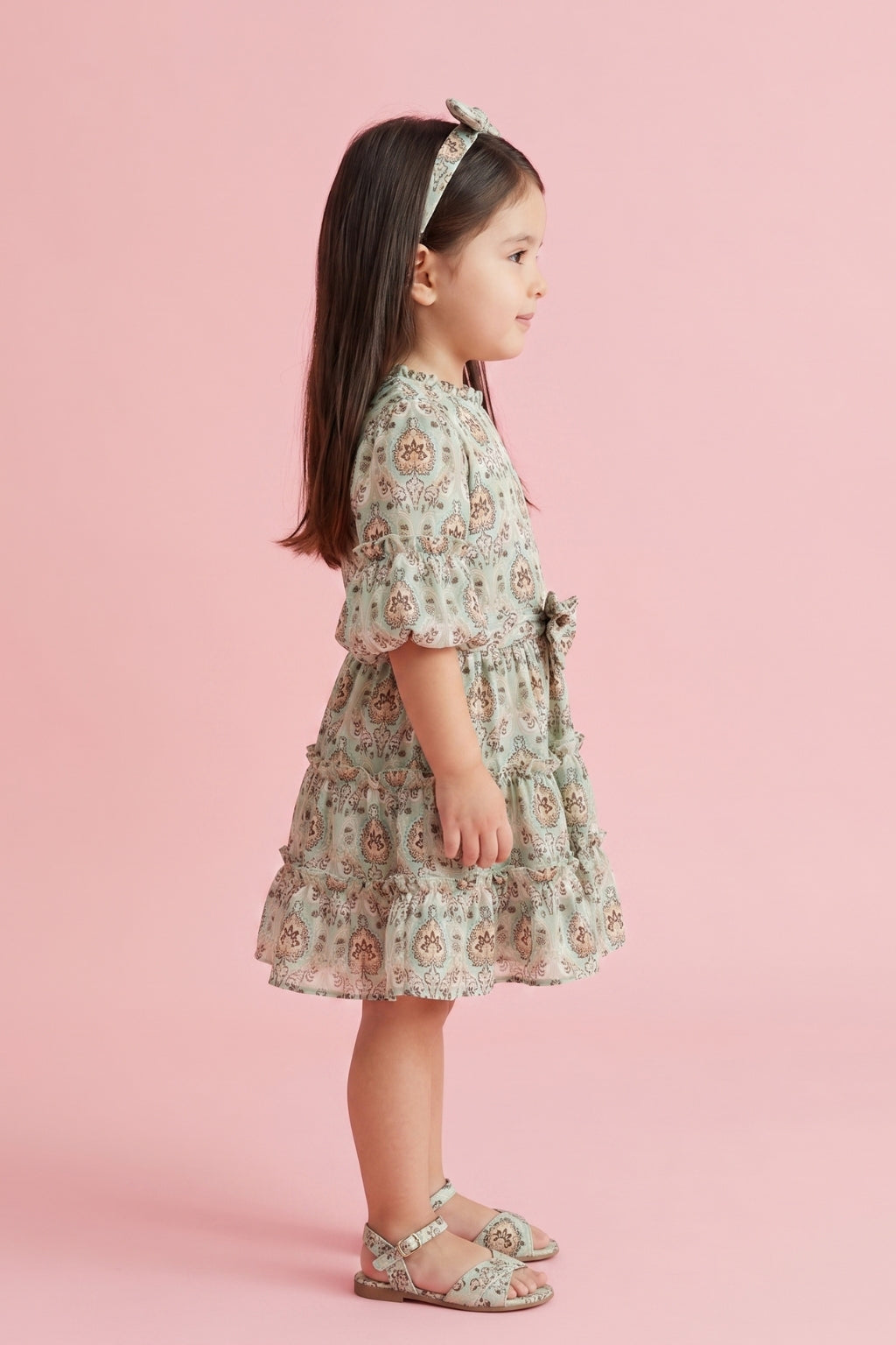 Pista Green Printed Tiered Dress TSM30528