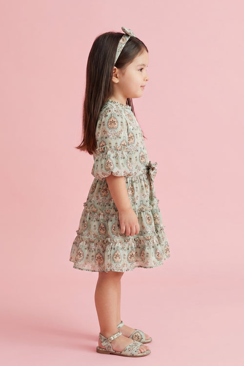 Pista Green Printed Tiered Dress TSM30528