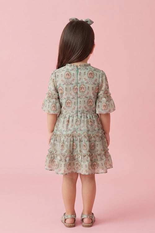 Pista Green Printed Tiered Dress TSM30528