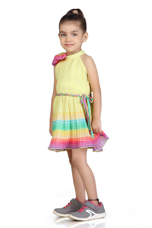 Girls Sunshine Yellow Rainbow Hem Dress TSM30567