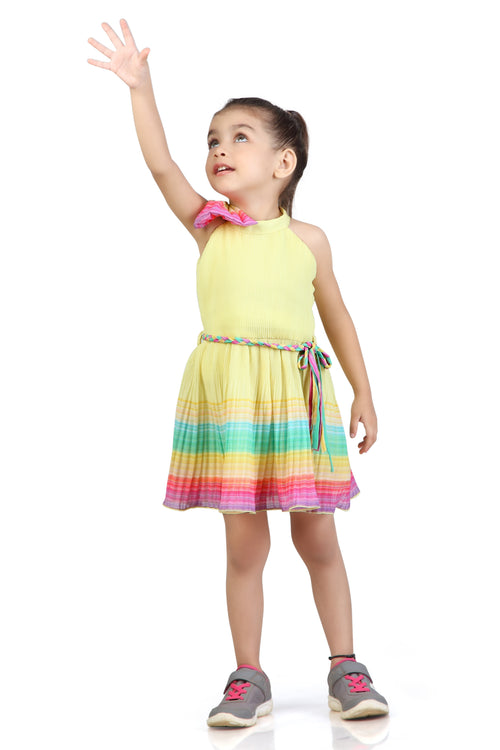 Girls Sunshine Yellow Rainbow Hem Dress TSM30567