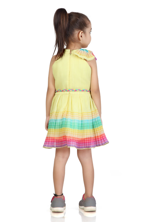Girls Sunshine Yellow Rainbow Hem Dress TSM30567