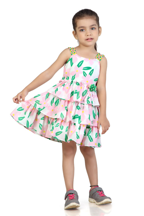Girls Pink Floral Layered Party Dress TSM30571