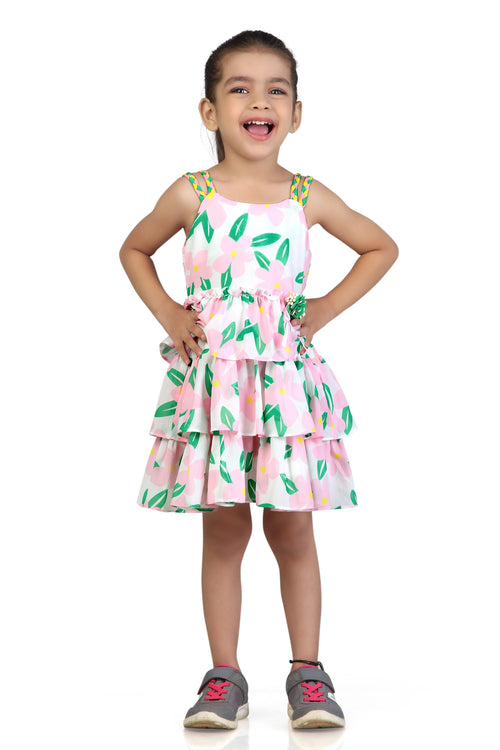 Girls Pink Floral Layered Party Dress TSM30571