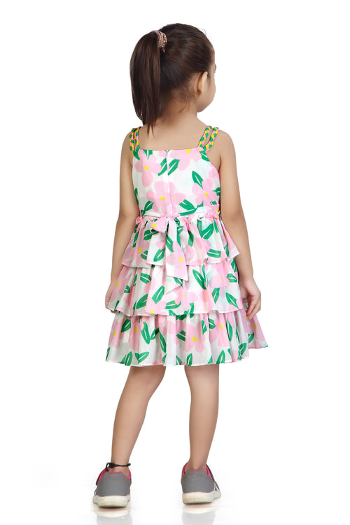 Girls Pink Floral Layered Party Dress TSM30571