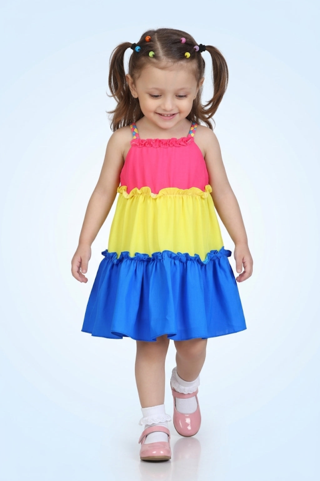 Girls Colorblock Ruffle Tier Summer Dress TSM30572
