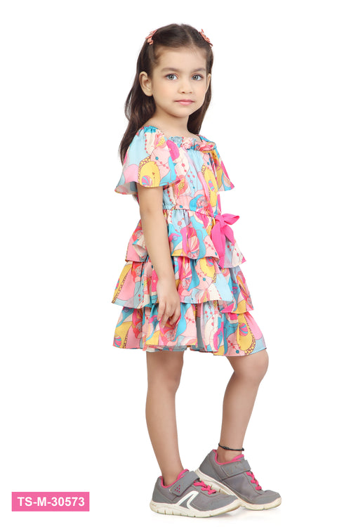 Girls Tropical Print Layered Ruffle Dress TSM30573