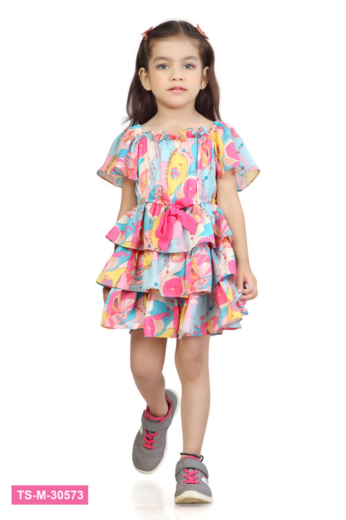 Girls Tropical Print Layered Ruffle Dress TSM30573