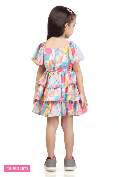 Girls Tropical Print Layered Ruffle Dress TSM30573