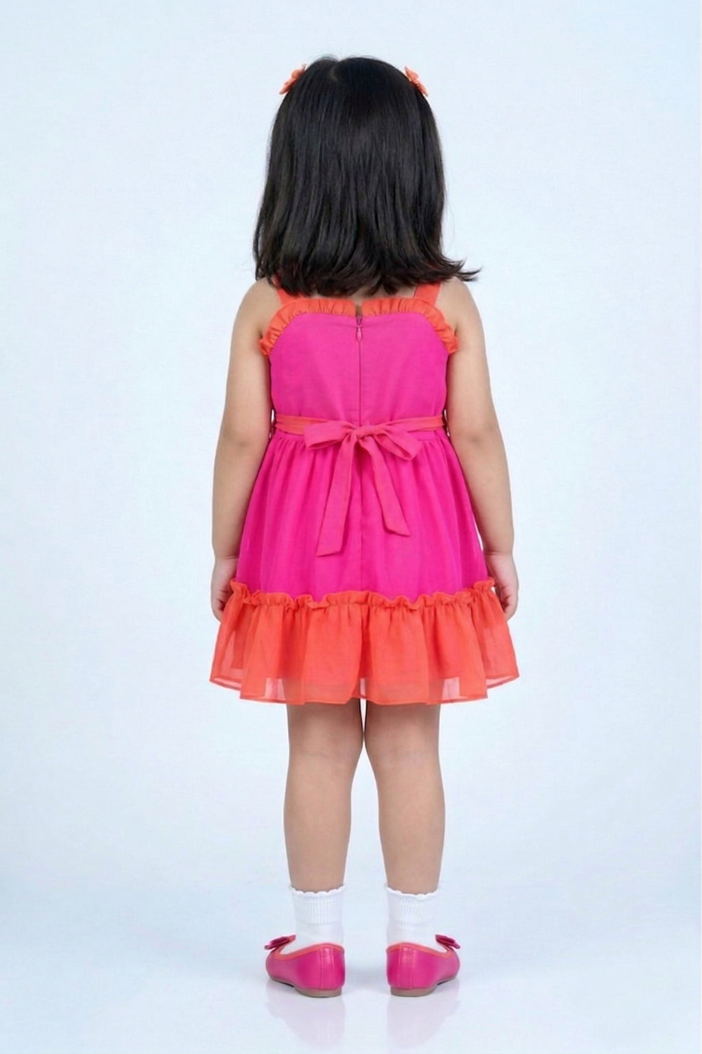Girls Hot Pink & Coral Ruffle Hem Dress TSM30578