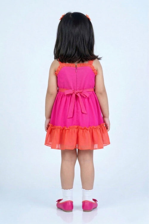 Girls Hot Pink & Coral Ruffle Hem Dress TSM30578