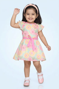 Girls Mint & Pink Floral Belted Dress TSM30583