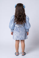 Sky Blue Textured Puff Sleeve Party Dress TSM30599