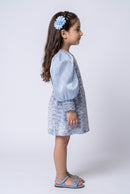 Sky Blue Textured Puff Sleeve Party Dress TSM30599