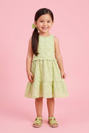 Embroidered Pista Green Tiered Dress TSM30634