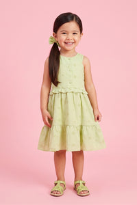 Embroidered Pista Green Tiered Dress TSM30634