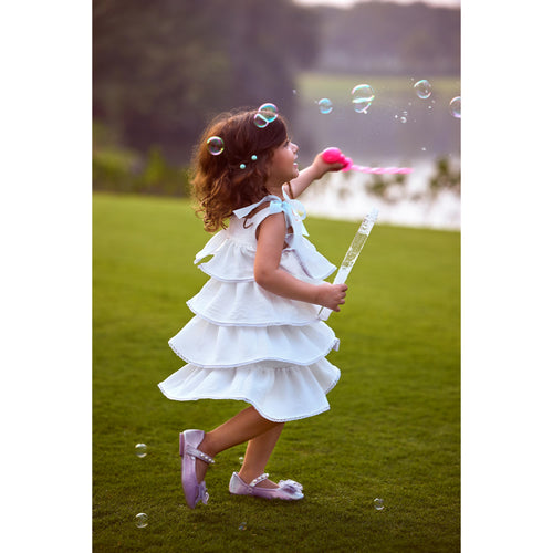 Girls Ivory Tiered Lace Trim Dress with Bow Straps TSM30638