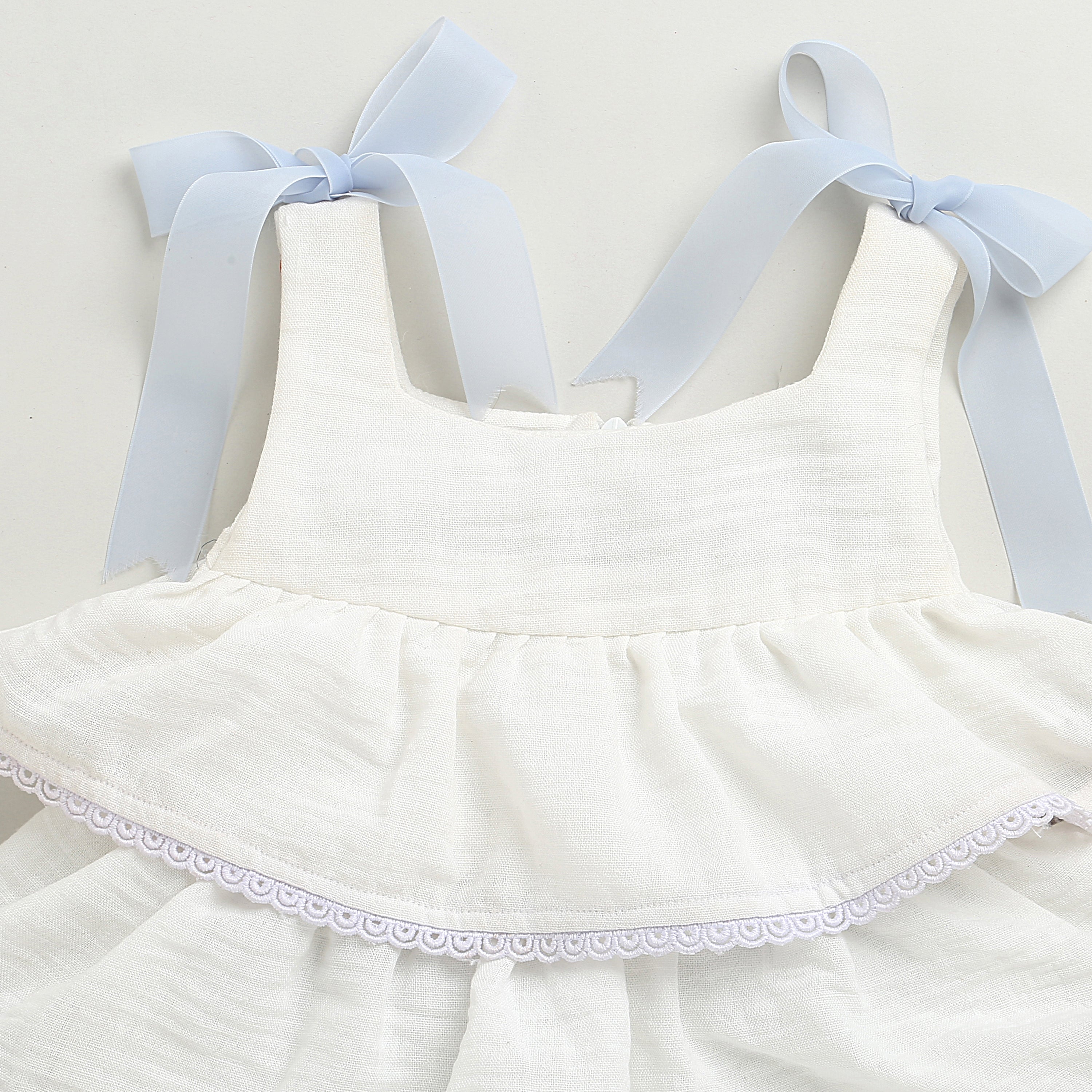 Girls Ivory Tiered Lace Trim Dress with Bow Straps TSM30638