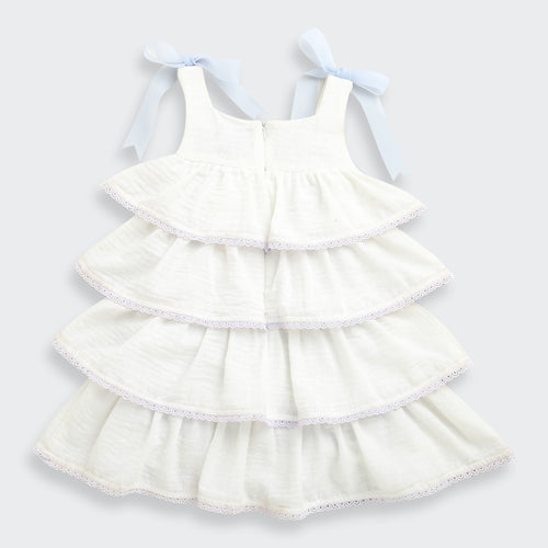 Girls Ivory Tiered Lace Trim Dress with Bow Straps TSM30638