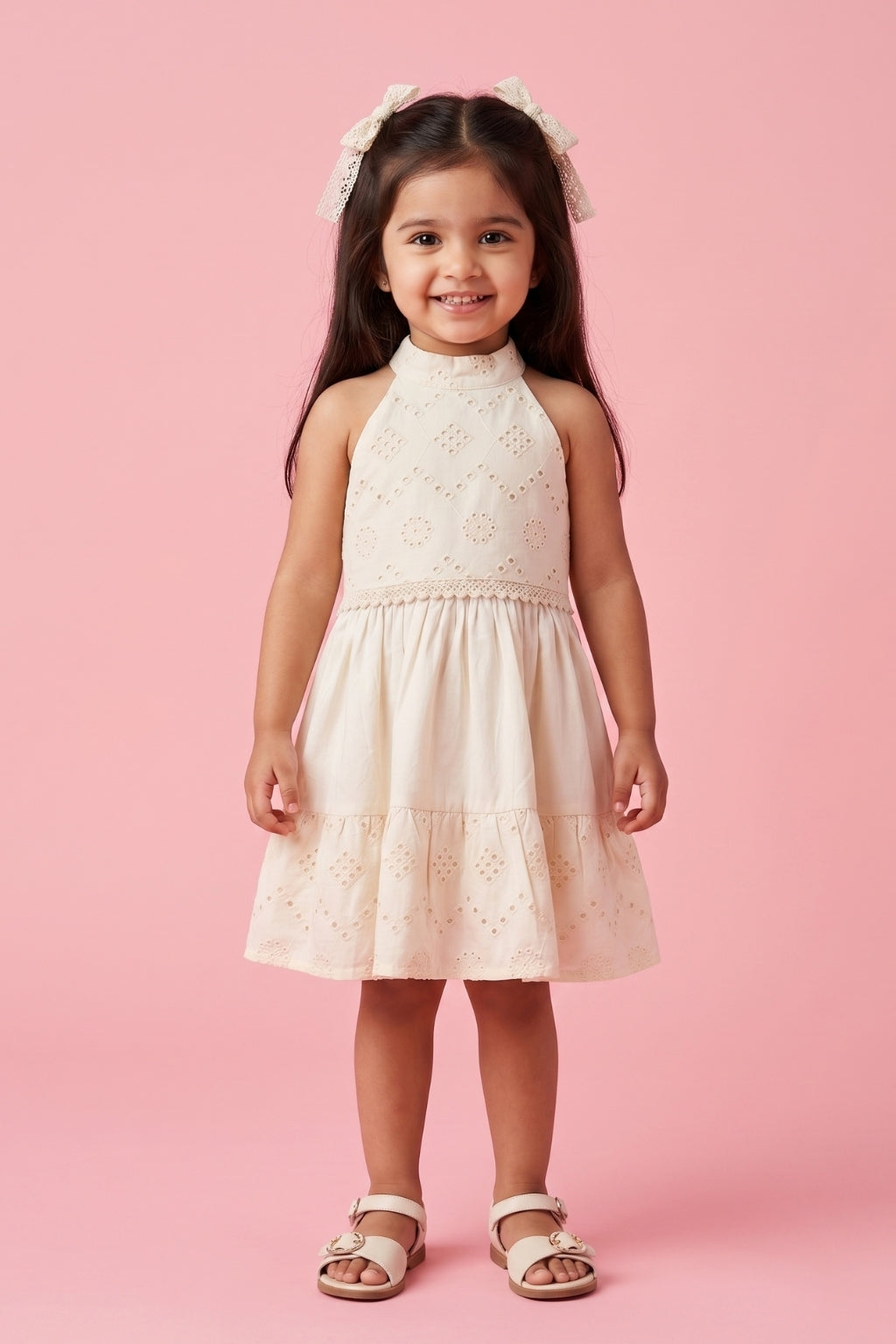 Halter Neck Cream Summer Dress TSM30639