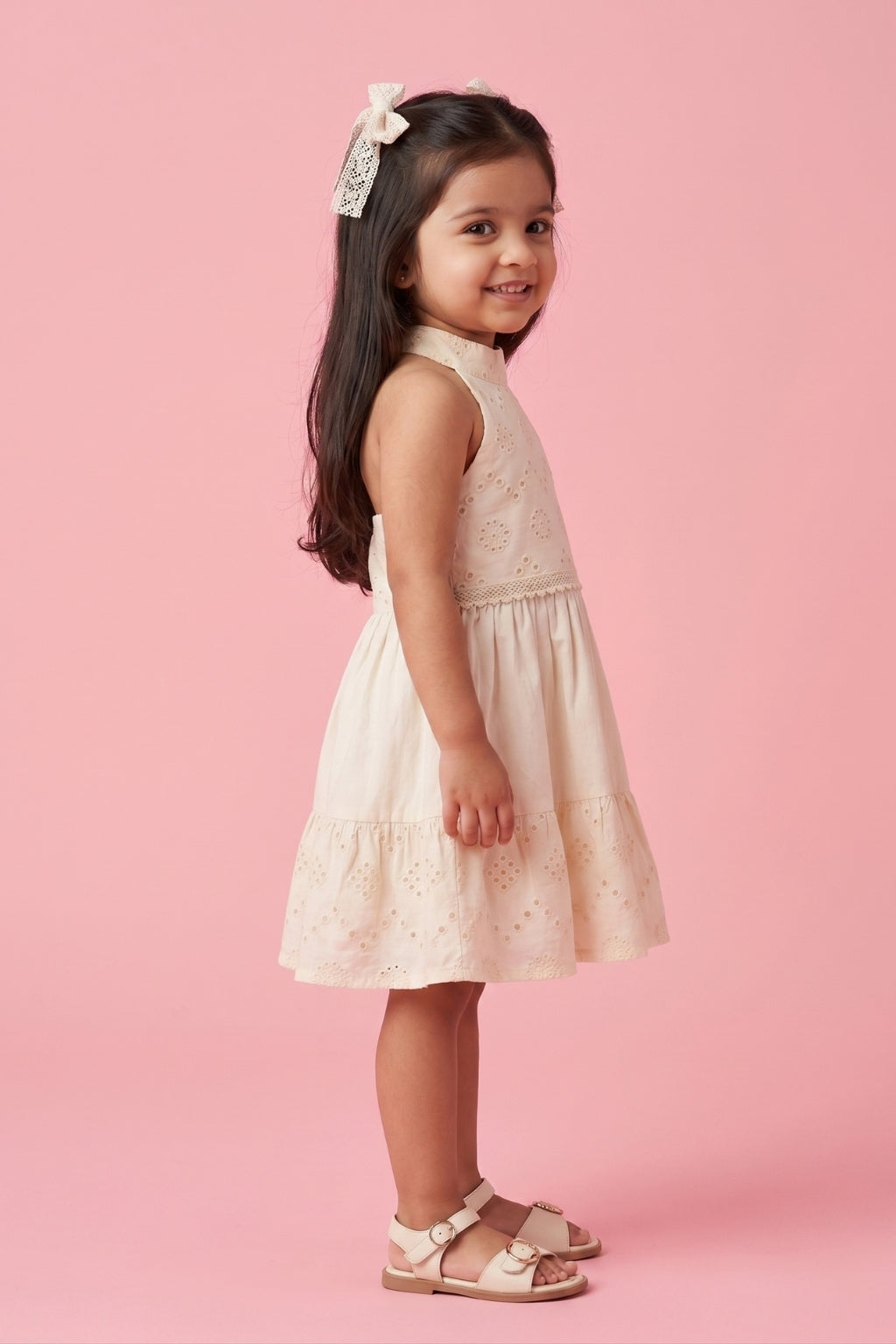 Halter Neck Cream Summer Dress TSM30639