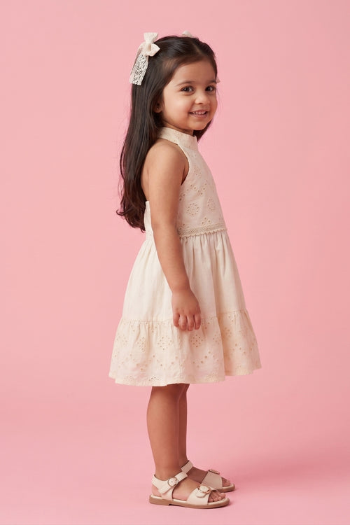 Halter Neck Cream Summer Dress TSM30639