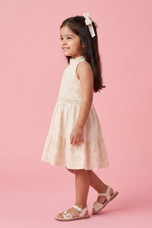 Halter Neck Cream Summer Dress TSM30639