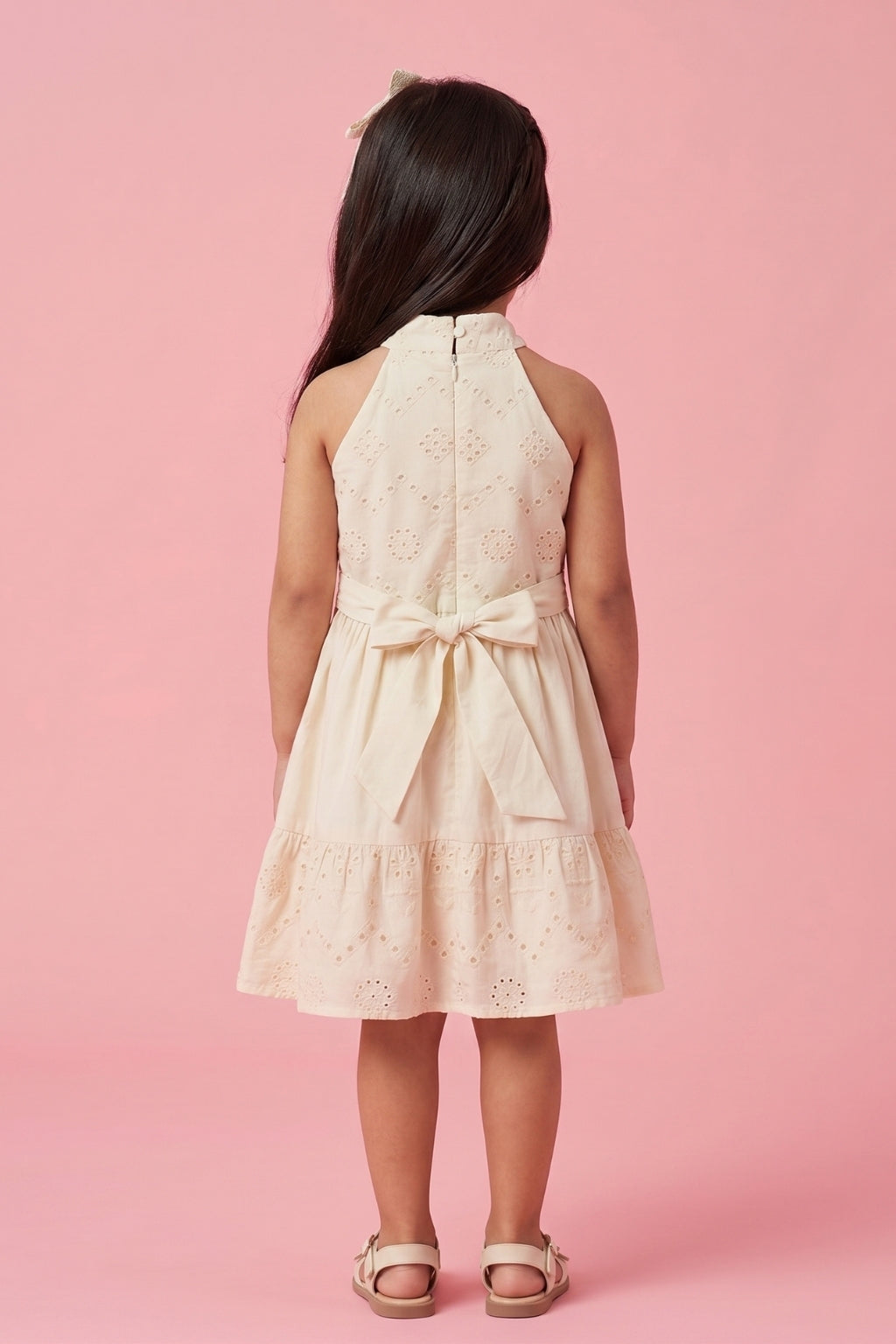 Halter Neck Cream Summer Dress TSM30639