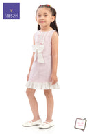 Girls Pink Stripe Bow Detail Lace Hem Dress TSM30641