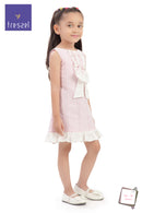 Girls Pink Stripe Bow Detail Lace Hem Dress TSM30641