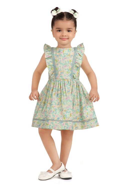 Girls Pastel Floral Ruffle Sleeve Dress TSM30669